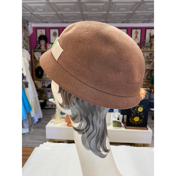 vintage 1950s hat, brown and green striped, mrs maisel millinery, Eva Mae modes - Picture 4 of 7